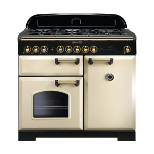 115550 CLASSIC Deluxe 100cm Dual Fuel Range Cooker, Cream/Brass Trim