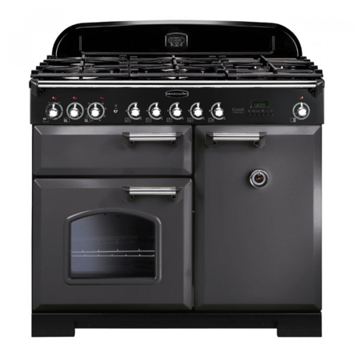 124230 CLASSIC Deluxe 100cm Dual Fuel Range Cooker, Slate/Chrome Trim