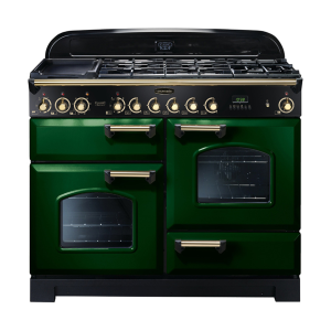 112900 CLASSIC Deluxe 110cm Dual Fuel Range Cooker, Racing Green/Brass Trim
