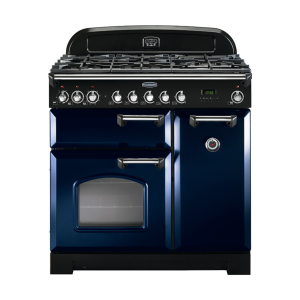 113530 CLASSIC Deluxe 90cm Dual Fuel Range Cooker, Regal Blue/Chrome Trim