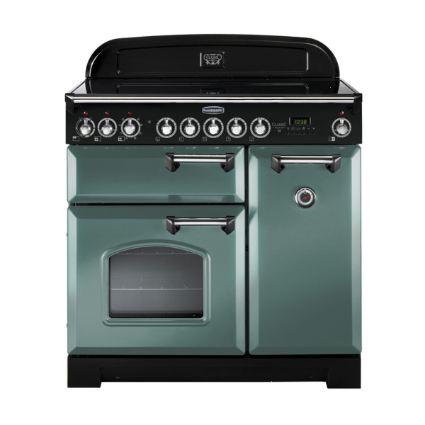 127630 CLASSIC Deluxe 90cm Ceramic Range Cooker, Mineral Green/Chrome Trim