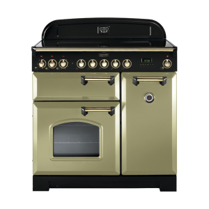 114690 CLASSIC Deluxe 90cm Induction Range Cooker, Olive Green/Brass Trim