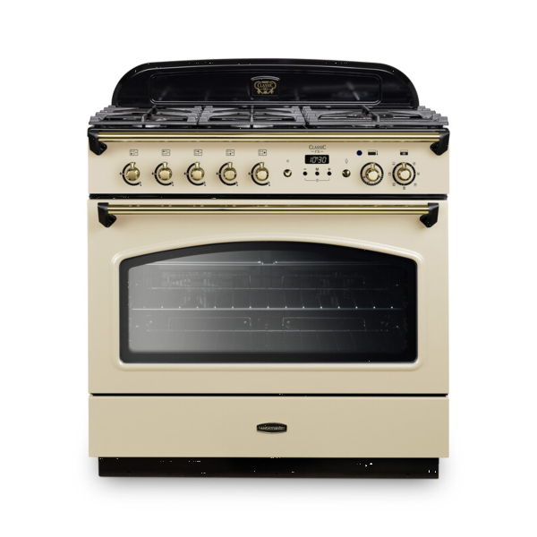 128330 CLASSIC FX 90cm Dual Fuel Range Cooker, Cream/Brass Trim