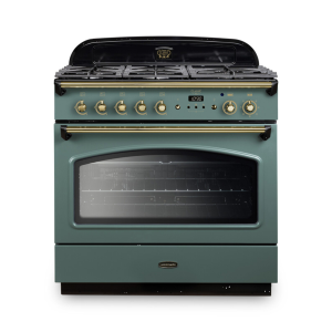 128350 CLASSIC FX 90cm Dual Fuel Range Cooker, Mineral Green/Brass Trim