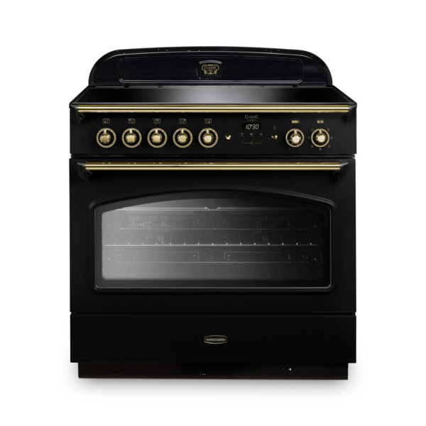 131770 CLASSIC FX 90cm Induction Fuel Range Cooker, Black/Brass Trim