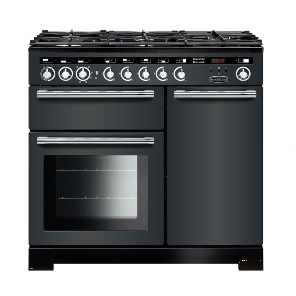 117230 ENCORE Deluxe 100cm Dual Fuel Range Cooker, Slate/Chrome Trim