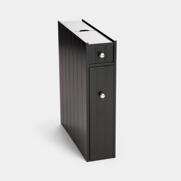 VonHaus Slim Bathroom Storage Unit - Small Black Slimline Bathroom Cabinet, Tongue & Groove - Narrow & Compact Freestanding Bathroom Organiser