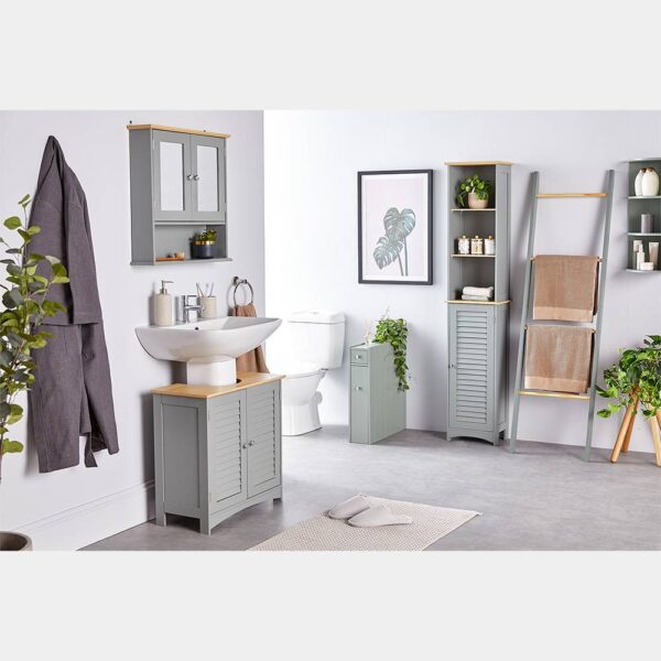 VonHaus Corner Shelf Unit - Grey 3 Tier Bathroom Shelving - Freestanding or Wall Mounted Display Shelves & Decor Stand - Tongue & Groove - Image 3