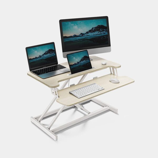 Gas Assisted Sit Stand Rising Workstation - Light Wood