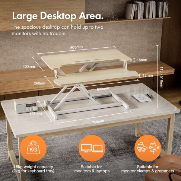 Gas Assisted Sit Stand Rising Workstation - Light Wood - Image 4