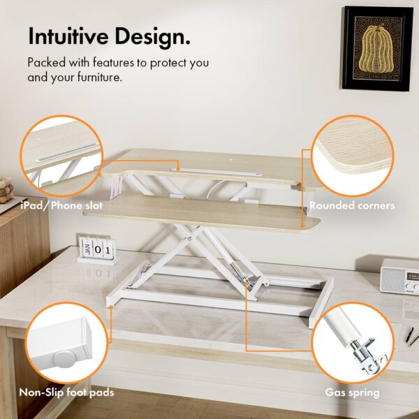 Gas Assisted Sit Stand Rising Workstation - Light Wood - Image 3