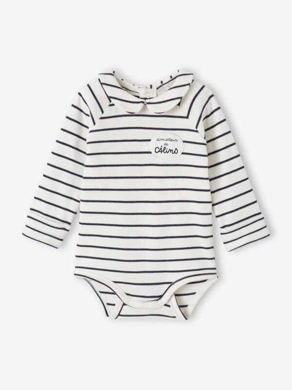 Striped & Long Sleeve Progressive Bodysuit for Babies ecru