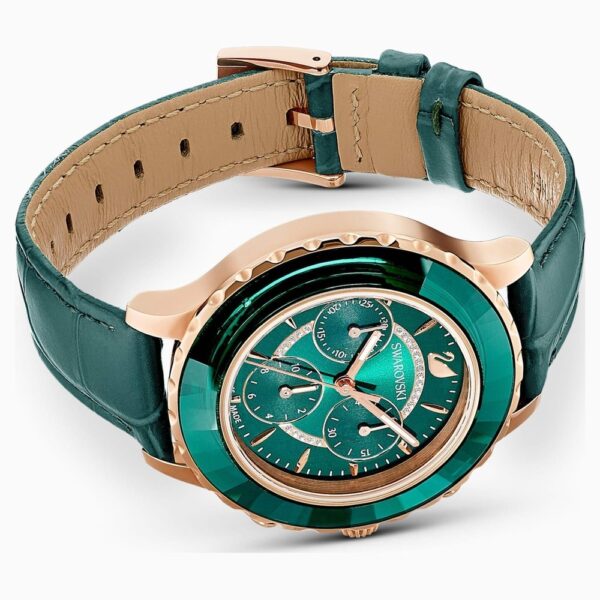 Swarovski Octea Lux Chrono Watch, Leather Strap, Green, Rose-Gold Tone PVD - Image 2