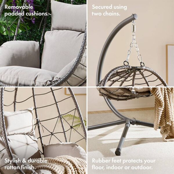 Tivoli Grey Faux Rattan Hanging Egg Chair - Image 5