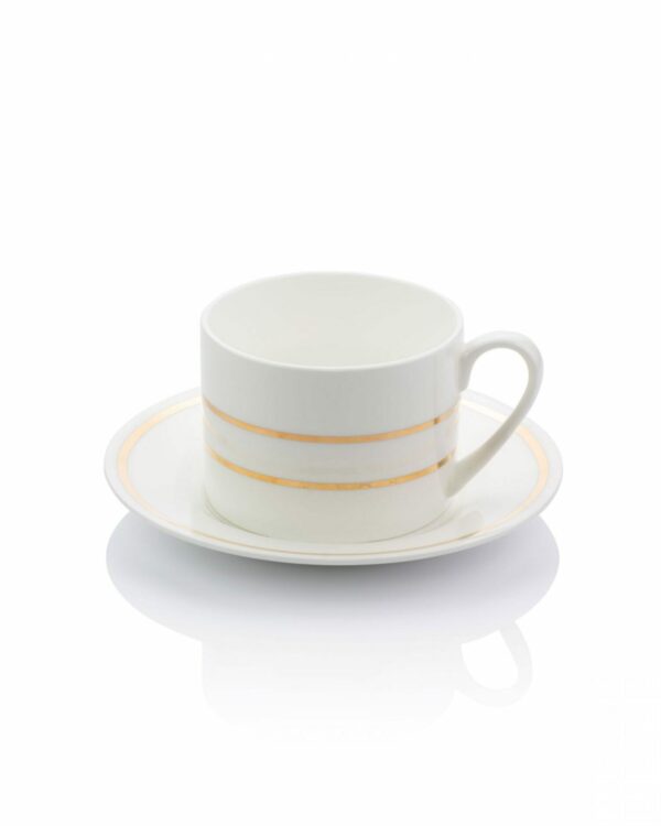 Taylor & Moor White China Tea Cup & Saucer With Gold Trim