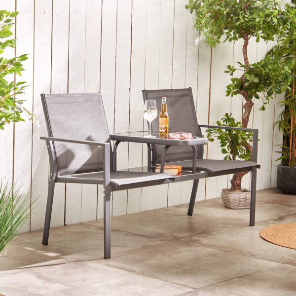 Textoline Grey Love Seat - Garden Furniture - VonHaus - Image 2