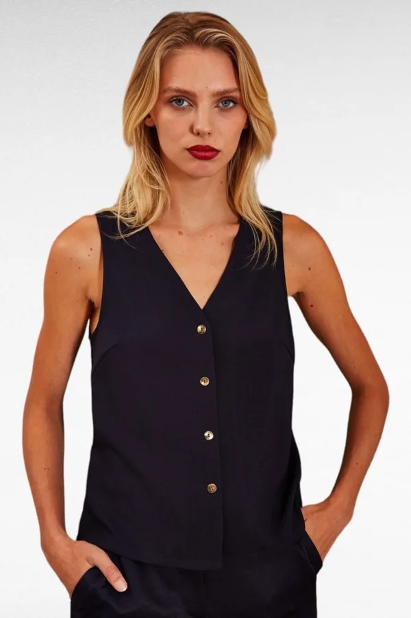 Jakson Sustainable Satin Back Crepe Waistcoat - Navy