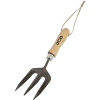 JCB Heritage 3 Prong Hand Fork, Heavy-Duty Steel, Ash Wood Handle
