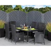 Cambridge 6 Reclining Rattan Garden Chairs & Open Leg Rectangular Table Set in Black & White - Cambridge - Rattan Direct