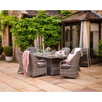 6 Seater Rattan Garden Dining Set With Rectangular Table in Grey With Fire Pit - Marseille - Rattan Direct