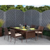 4 Rattan Garden Chairs & Rectangular Dining Table Set in Brown - Roma - Rattan Direct
