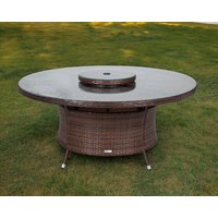 Large Round Rattan Garden Dining Table with Lazy Susan in Brown - Rattan Direct