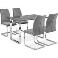 Oko Grey Stone Dining Table 120cm & 4 Matching Dining Chairs - Set