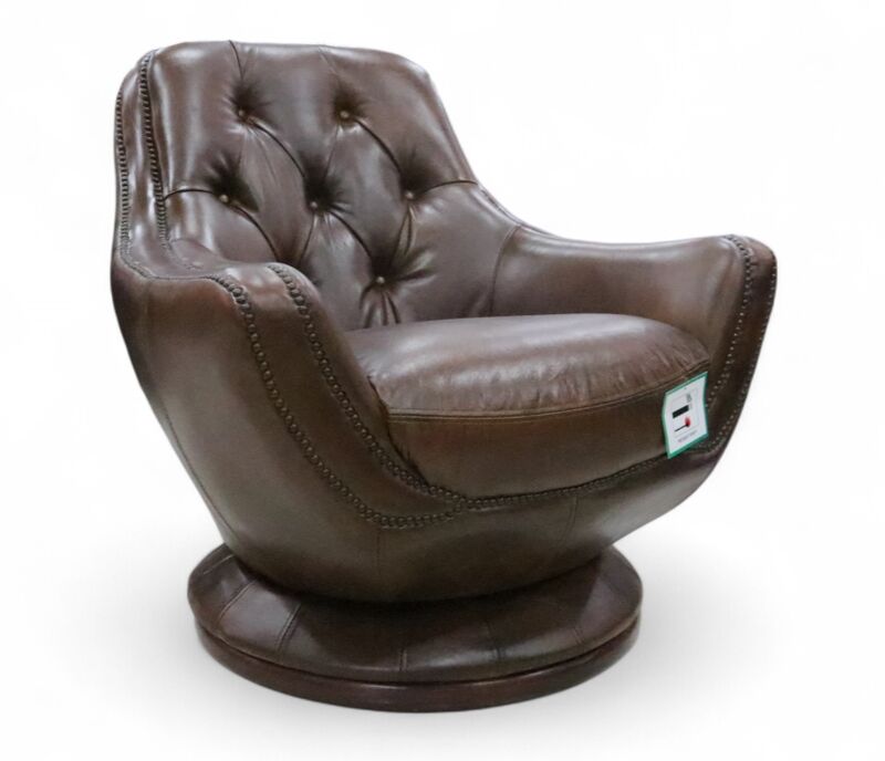 Vintage Distressed Leather Chesterfield Buttoned Swivel Armchair