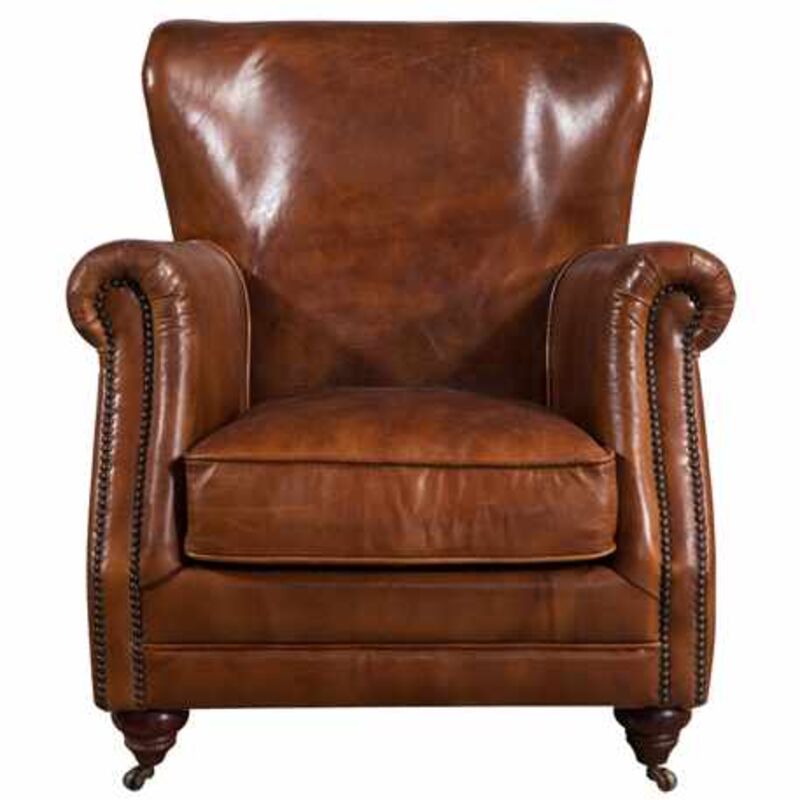 Vintage High Back Distressed Leather Armchair