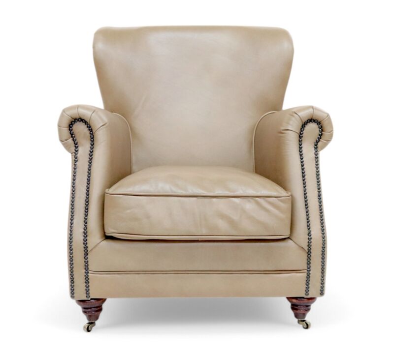 Vintage High Back Mushroom Leather Armchair