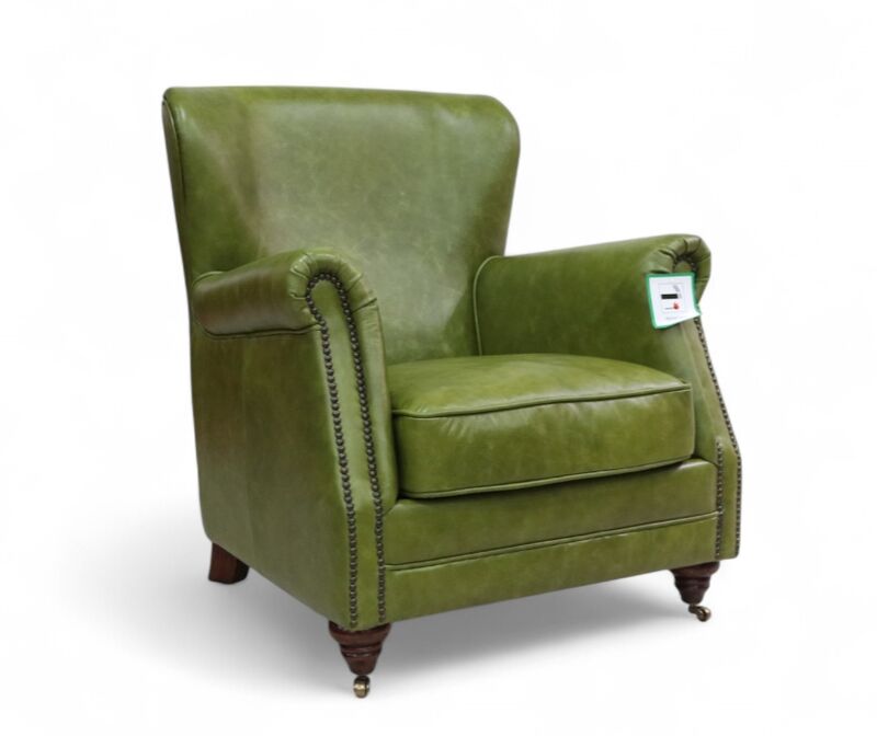 Vintage High Back Nappa Olive Green Leather Armchair