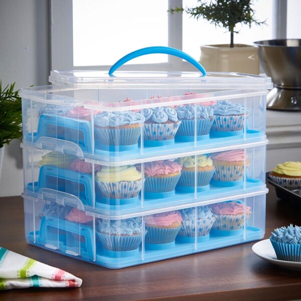 3 Tier Cupcake Carrier Blue - Image 2