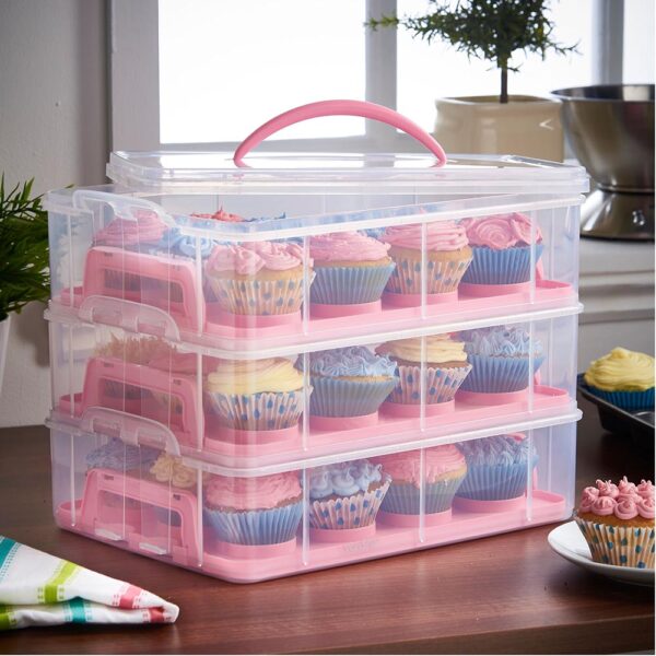 3 Tier Cupcake Carrier Pink - Image 2