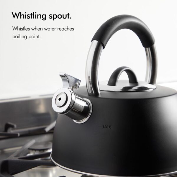 Black Stainless Steel Whistling Stove Top Kettle - 2.5L - Image 4