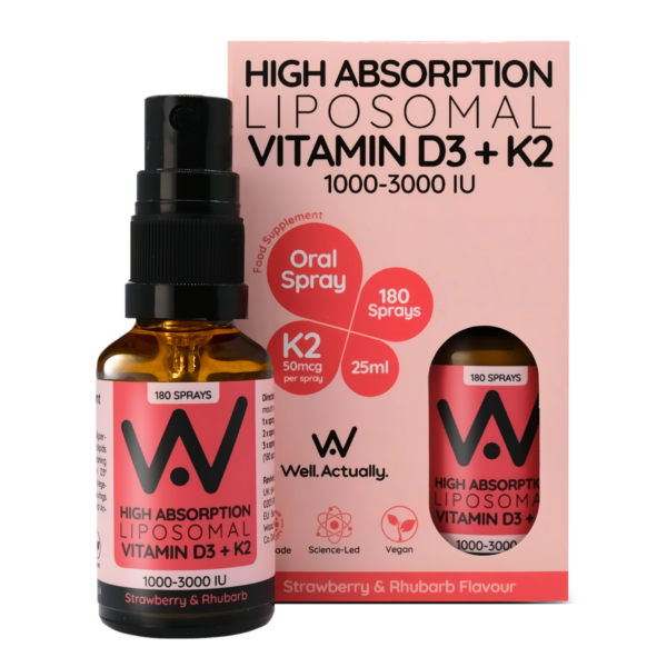 WELL ACTUALLY LIPOSOMAL VITAMIN D3 (2000IU) + K2 ORAL SPRAY - Strawberry & Rhubarb flavour