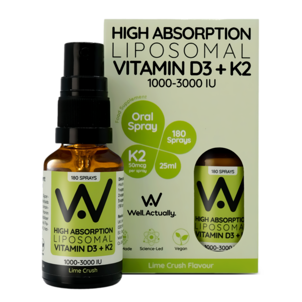 Well Actually Liposomal Vitamin D3 (2000iu) + K2 Oral Spray | Lime Crush