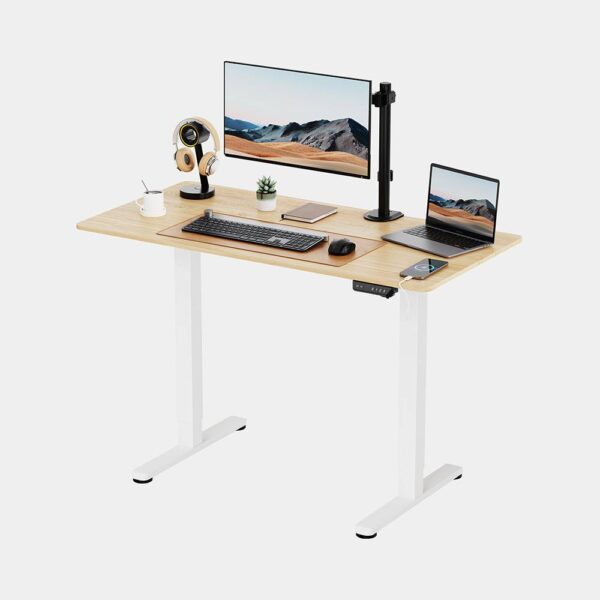 White Standing Desk with Maple Desktop 120x60cm