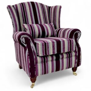 Wing Chair Fireside High Back Armchair Justin Stripe Aubergine