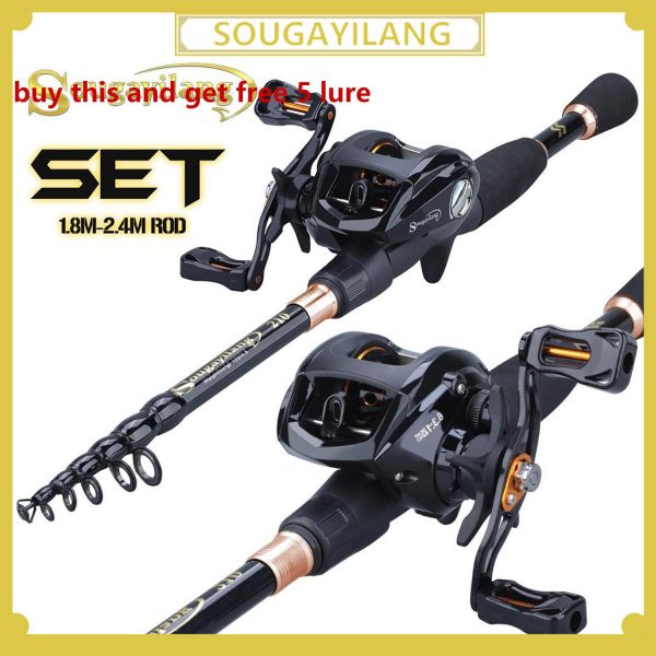 Telescopic Fishing Rod 12+1BB Baitcasting Reel Bass Freshwater Saltwater Outdoor Travel Fishing Tackle Rod Combo 1.8M Rod&Reel Left Hand black