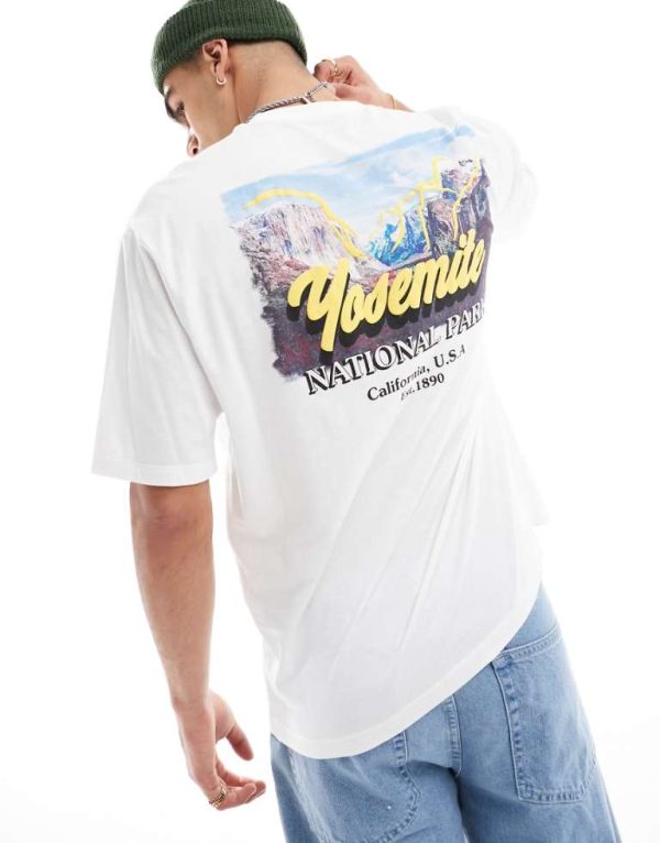 ASOS DESIGN Mens oversized t-shirt in white with scenic back print & chest - Size X-Small