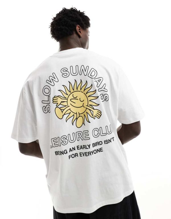 ASOS DESIGN Mens oversized t-shirt in white with sunshine back print - Size X-Small