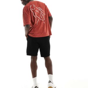 ASOS DESIGN Mens oversized towelling t-shirt with back embroidery in rust-Orange - White - Size X-Small