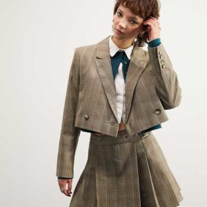 ASOS DESIGN Womens boxy blazer in brown check - Size Large