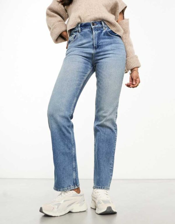 ASOS DESIGN Womens slim straight jean in mid blue - Size 25W/32L