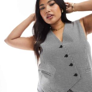 ASOS DESIGN Womens Curve asymmetric waistcoat in houndstooth-Multi - Multicolour - Size 26 UK