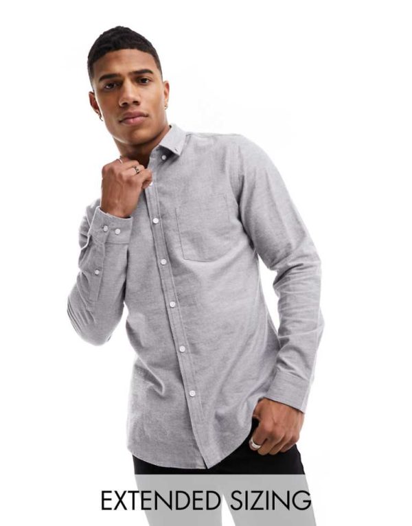 ASOS DESIGN Mens slim oxford shirt in yarn dye charcoal-Grey - Stone - Size X-Large