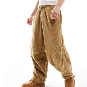 ASOS DESIGN Mens parachute cord trouser in stone-Neutral - Size Small