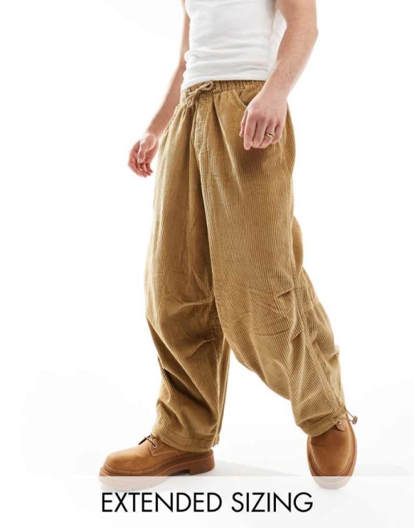 ASOS DESIGN Mens parachute cord trouser in stone-Neutral - Size Medium