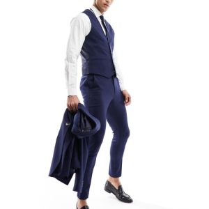 ASOS DESIGN Mens wedding super skinny suit trouser in navy microtexture - Blue - Size 30W/32L