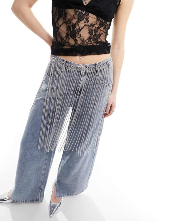 ASOS DESIGN Womens Limited Edition chain fringe belt in silver - Size XXS/X-Small